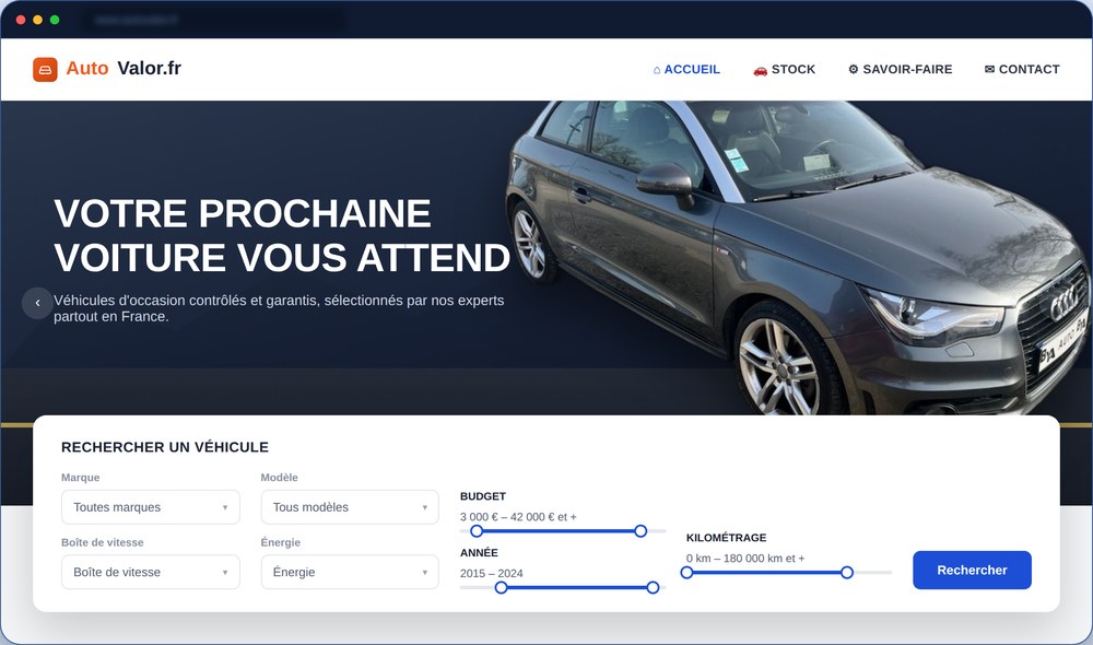 Exemple de site vitrine automobile généré avec Optimcar